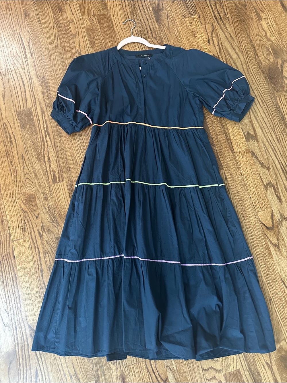 English Factory Navy Midi Dress with Pastel Trim